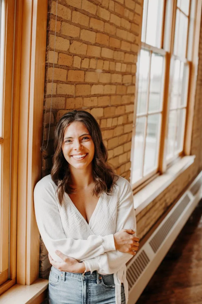a woman smiling