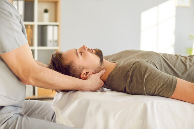 Head and neck massage, manual therapy rehabilitation, physical therapist doing manipulative therapy